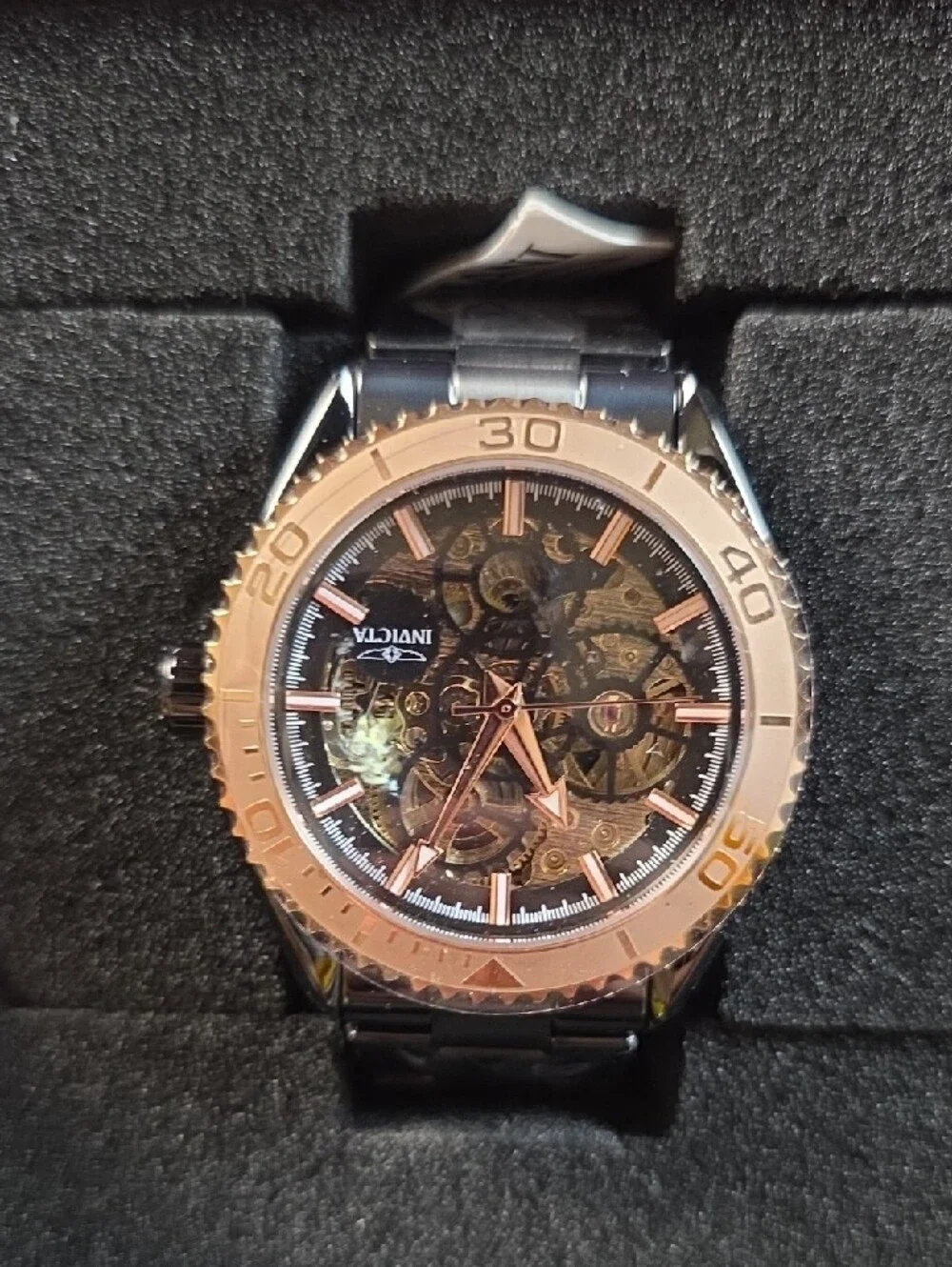 Invicta Automatic Skeleton Black Rose Gold Watch 69764 New With Box